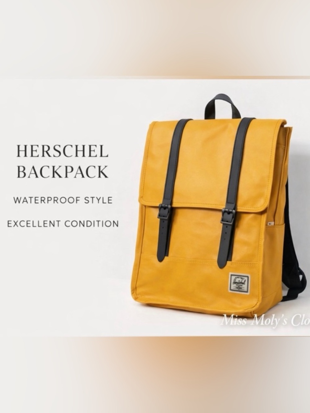Herschel Waterproof Yellow Backpack Rain Travel School Bag Unisex - Picture 2 of 11